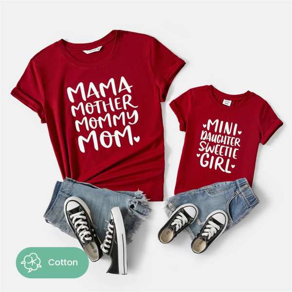 Mommy and Me T-shirt med kort ärm i bomull Burgundy Women XL