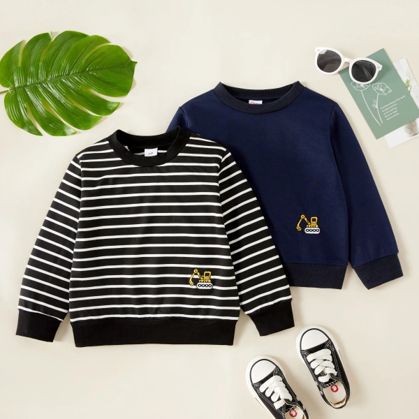 Toddler Broderad Rand/Solid Pullover Sweatshirt Beige 3-4Years