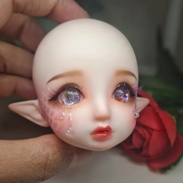 Nytt 1/6 Bjd Fairy Mermaid Head med sminkhuvud 28cm Baby Doll Accessoarer Elf Doll Head Girls Dress Up Toys Red