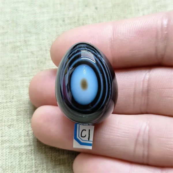 Naturlig svart agat äggformad energisten Kristall Healing hemdekorationer C1  19g  29mm