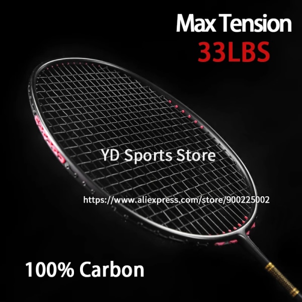 Professionell dämpning max spänning 33LBS Badmintonracket i hel kolfiber med väskor Strängar Ultralätt 4U 82G racket 4U Black1