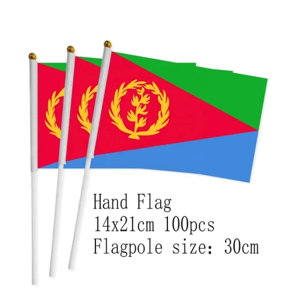 zwjflagshow Eritrea Hand Flagga 14*21cm 100st polyester Eritrea Small Hand viftande Flagga med plastflaggstång för dekoration green 14x21cm 100pcs