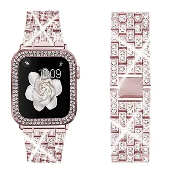 Diamant metallrem+ case För Apple watch 8 7 45mm 41mm 6 5 4 SE 44 mm 40mm lyxigt armband armband För iwatch 3 2 42mm 38mm Rose pink For iwatch 38mm