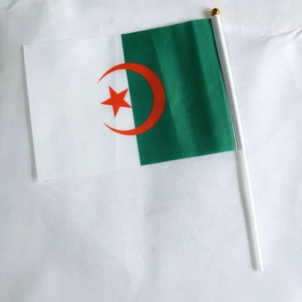 zwjflagshow Algeriet Handflagga 14*21cm 100st polyester Algeriet Liten Handviftande flagga med plastflaggstång för dekoration Blue and White Stripe 14x21cm 100pcs