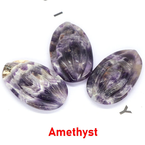 2,0" Source Of Life Staty Naturlig Kristall Kvarts Reiki Healing Vulva Sten Hand snidad Heminredning Massage Gem Tool Lucky Gift Amethyst 5pcs