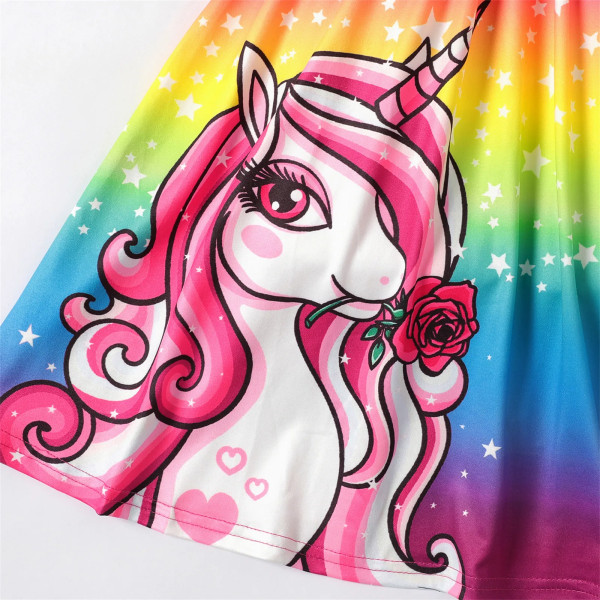 Kid Girl Unicorn Star Print Colorblock Slip Dress DarkBlue 8-9 Years