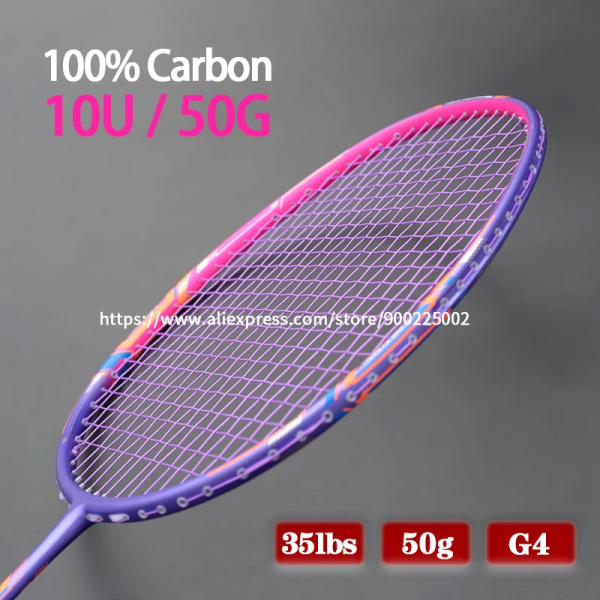 Lättaste 10U G4 13KG 100% kolfiber badmintonracket Strung Max Tension 35LBS Professionell träningsracketväskor för vuxna Lila