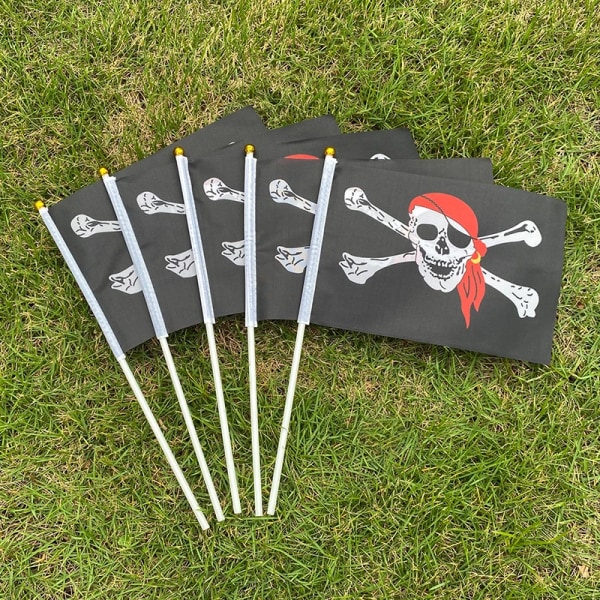 100st/lot 14*21cm Skalle och korsade ben Jolly Roger Pirates Hand Flagga Blue and White Stripe 21 x 14cm