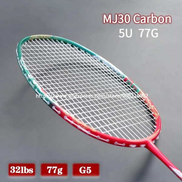 Full Mj30 Carbon Fiber Badmintonracket Strung Ultralight 5U 77G Max Tension 32LBS Professionell racket med väskor Speed ​​Sports green