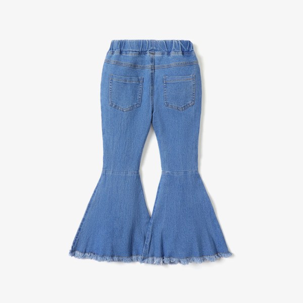 Kid Girl Ripped Raw Hem Flare Jeans Blue 10-11Years
