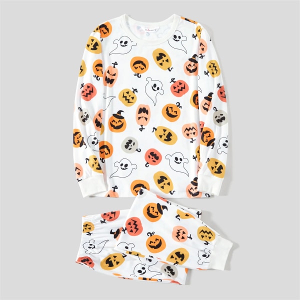 Halloween-familjsmatchande pyjamasset för pumpa och print (flammsäker) White Kids 6-7 Years