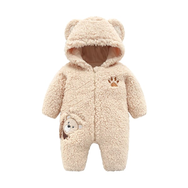 Ny höst- och vintertrendig björndesign Långärmad jumpsuit för baby och flickor baby Khaki 0-3 Months