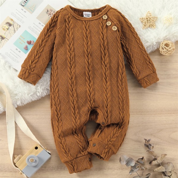 Baby Boy Solid Cable Knit Långärmad Jumpsuit Apricot 9-12 Months