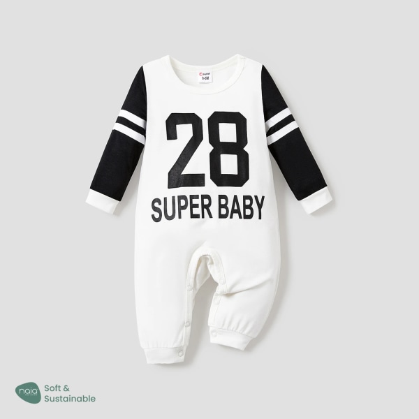 Baby Boy/Flicka Sportig Naia Letter Print Långärmad Jumpsuit White 9-12Months