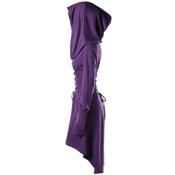 Gothic Witch Elven Mini Tail Dress Dam Långärmad Huva Halloween Kostym Nienna Spetsrock Hög Lågskuren Tunika Plus Size Purple L