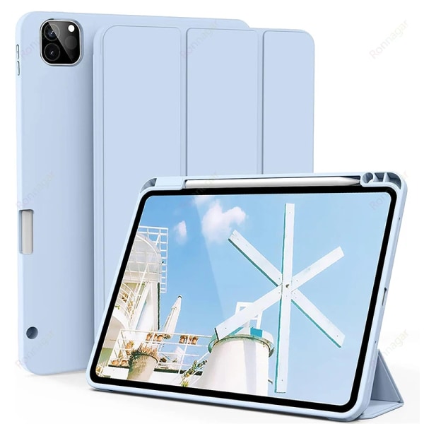Case för iPad Pro 11 tum 2022/2021/2020 Pro 12.9 iPad Air 4 5 10.9 iPad 10th Gen med pennhållare stöd 2nd Pencil Charging skyblue iPad Pro 11 2018