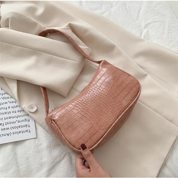 Enkla axelväskor Damer Krokodilmönster Små Crossbody-väskor För Shopper Retro PU-läderhandväskor Lady Tote Bag Clutch pink