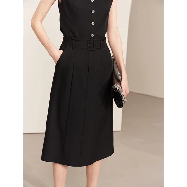 Minimalism Jacka Dam Kostymer Outfits 2023 Vår Nytt Miljövänligt återvunnet tyg Business Blazers Byxor 12341163 Black (Skirt) XS