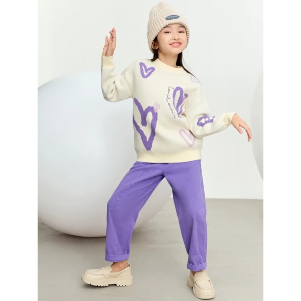 Barn Barntröjor för tjejer Vinter Nytt mode Basics Cashmere Warm 2023 Heart jacquard stickade toppar med o-hals 22344013 red 120cm