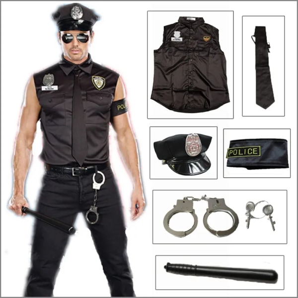 Halloween-kostymer Vuxen Amerika U.S.-polisen Dirty Cop Officer Kostym Top Shirt Snygga Cosplay-kläder för män One Size