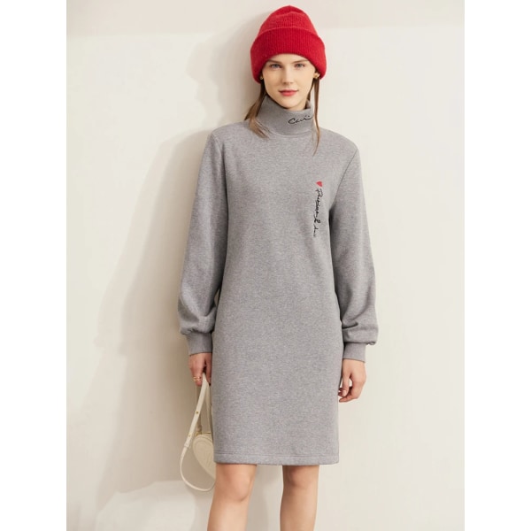 Minimalism Midiklänningar för kvinnor 2022 Vinter Ny Commuter Turtleneck Brevbroderi Lång sweatshirt Vestidos 12260079 Grey Blue L