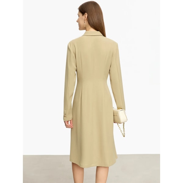 Minimalistiska brittiska klänningar för kvinnor 2023 höstnya Slim-fit V-ringad långärmad kontor dam midja Solid Vestidos 12373042 tawny XL