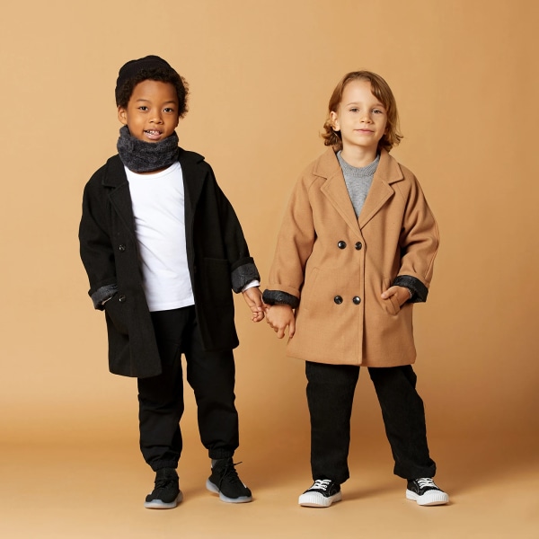 Vinter Barn Pojkar Flicka Grid Jackor Lapel Krage Dubbelknäppt Kappa Baby Boy Trench Coat Höst Barn Ytterkläder Kappor grey 4-5 Years