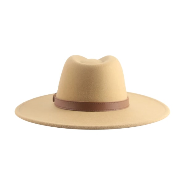 Damhattar Stor brätte 9,5 cm Bälte Klassisk Fedora Hattar Filtad bred brättad Khaki Vit Grå Klänning Dam Vinterhattar Sombreros De Mujer coffee 56-58cm