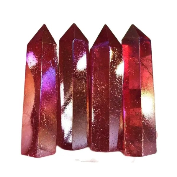 1 st Naturlig Röd Aura Klar Kvarts Kristallspets stav Healing Stone Meditation Heminredning Reiki polerad sten Chakra Tower 1pcs 70-90mm