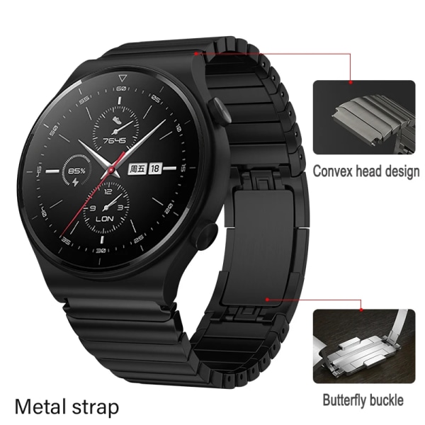 Metallrem för Samsung Galaxy watch 46mm Gear S3 Frontier Amazfit GTR High end armband i rostfritt stål för Huawei Watch GT2/3 Black B 22mm