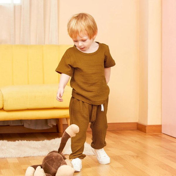 2 st set för toddler pojke/flicka Casual Enfärgad kortärmad t-shirt och shorts/byxor för barn Sommarkläder Yellow 18-24 Months