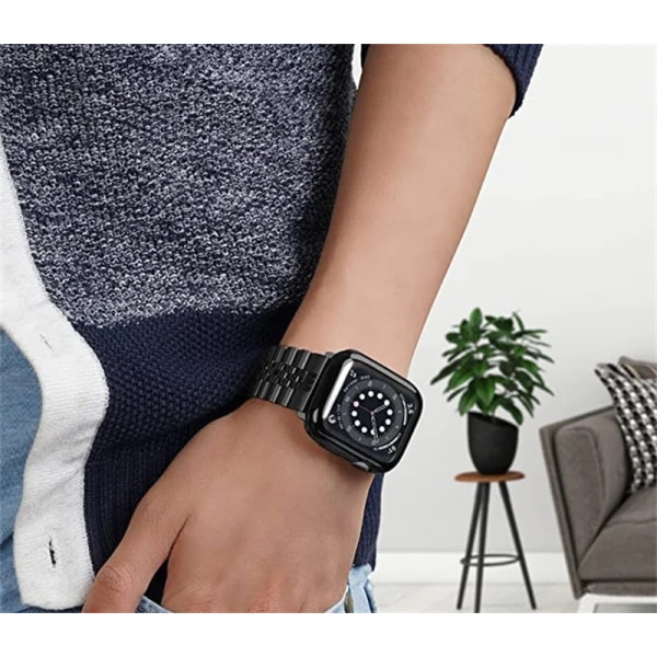 Metallrem+TPU softshell För Apple Watch 7 45mm 41mm Rostfritt stål Watch Armband För iwatch 6 5 4 SE 3 44mm 42mm 40mm 38mm Black For 45mm