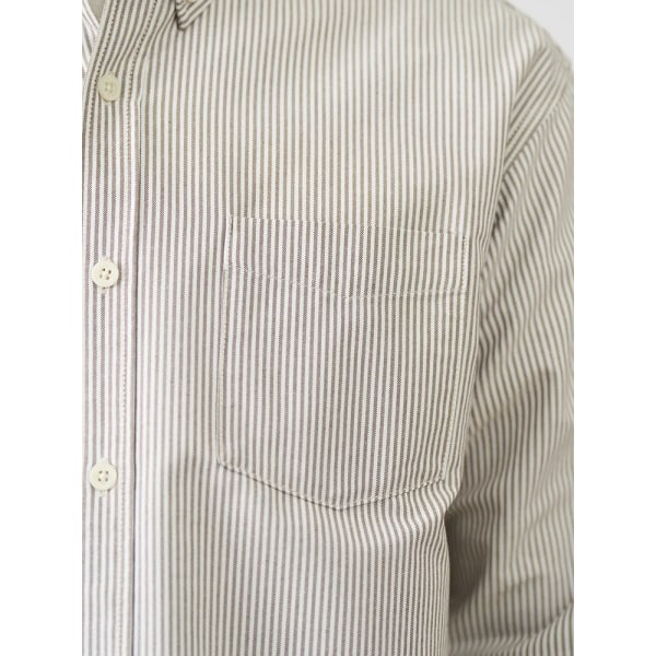 2023 Höst Vinter Nytt 210 gsm Oxford Tyg Oversize Vintage vertikala randiga skjortor män Coffee Striped XXL REC 80.5-90KG