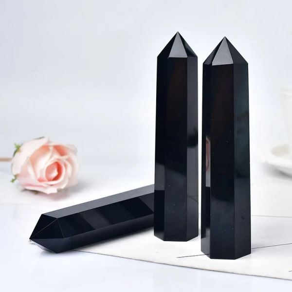 110-130 mm stor storlek naturlig kristallpunkt Obsidian Healing Stone Obelisk Tower Quartz Wand Ornament för heminredning Energisten Obsidian 110-130mm