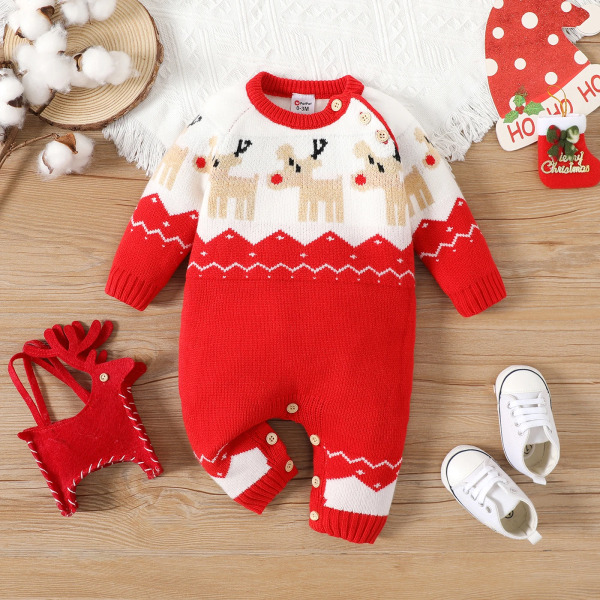 Baby pojke/flicka jul långärmad jumpsuit Red 3-6Months