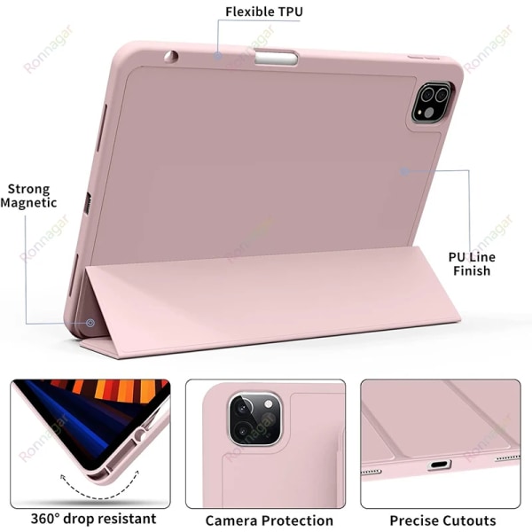 För iPad Pro 12,9 tums case med pennhållare 2022/2021/2020 Trifold Smart Cover för iPad Pro 11 2018-2022 iPad 10th Air5 Air 4 2 pcs glass not case iPad air 4 10.9 2020