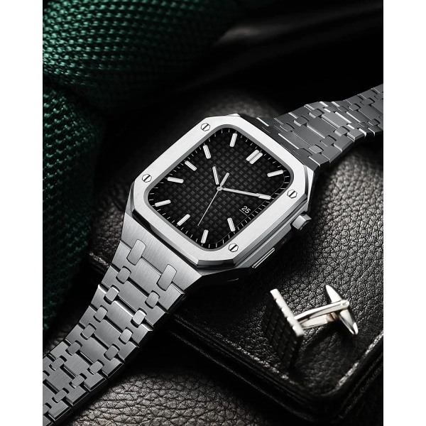 Set integrerad rem för Apple Watch 45 mm 44 mm avancerad metallmodifierad armbandsrem för iWatch 7 6 5 4 SE-bälte Correa Gold 4 nails For iWatch 45MM