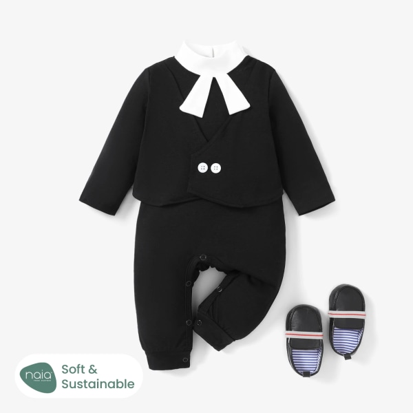 Baby Pojke/Flicka Naia Klassisk Advokatstil Enfärgad Långärmad Jumpsuit Black 3-6Months