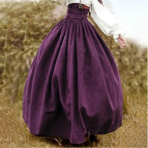 Vintage medeltida renässansveckad Maxikjol för kvinnor Halloween kostym hög midja klänning Big Swing Kjol Plus storlek 3XL Purple M