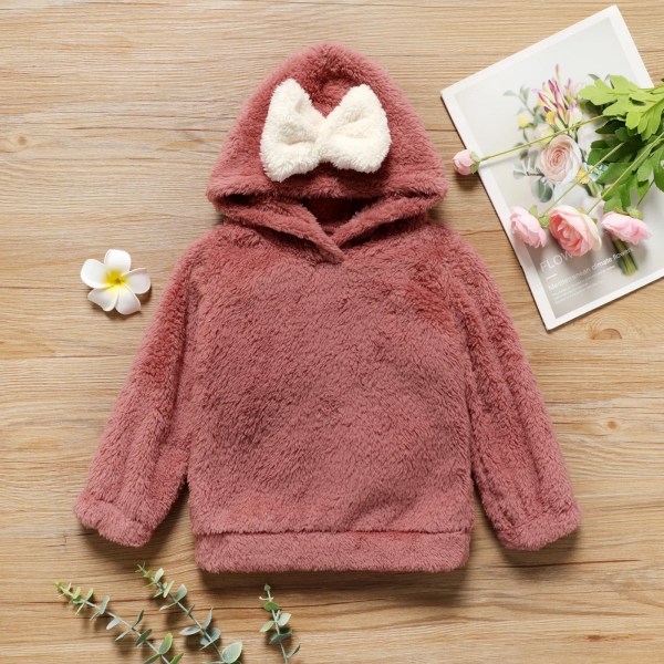 Toddler Girl Bowknot Design Fuzzy Hoodie Sweatshirt Pink 3Years