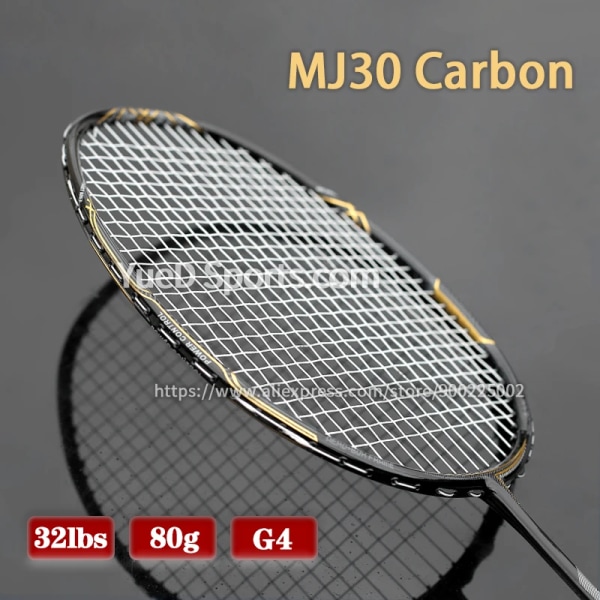100% Japan MJ30 kolfiber badmintonracket med strängar Väskor Professionell träningsracket Max spänning 32LBS Speed ​​Sports green