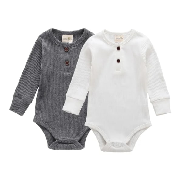 Autumn Baby Solid Front Button Bodysuit Vår och höst Baby För flickor Pojkar Långärmade Baby GRAY 12-18 Months