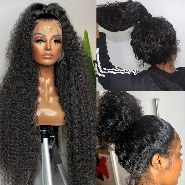 30 tum 13x6 360 Deep Wave spets främre människohår peruk lockigt människohår peruk Transparent Water Wave frontal peruk för svarta kvinnor 13x6 Lace Wig 26inches