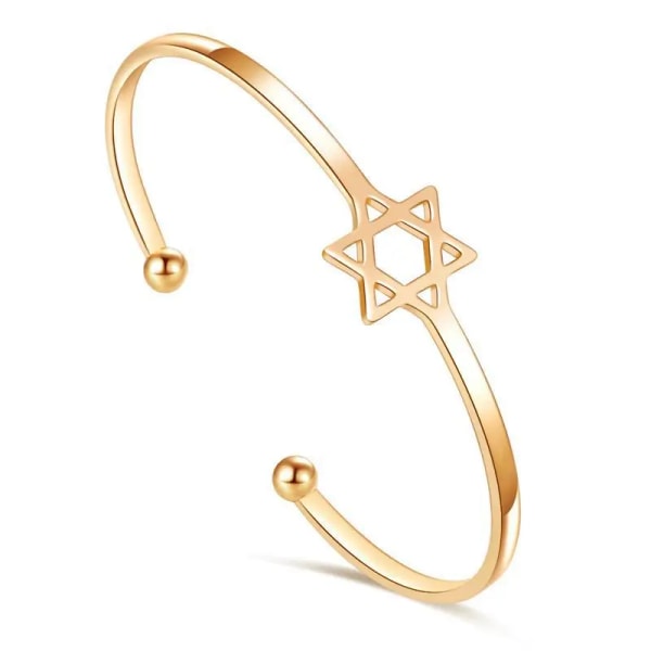 Öppet armband Hexagram Lucky Armband Guldpläterat texturerat justerbart koppararmband för kvinnor tjejer Gold
