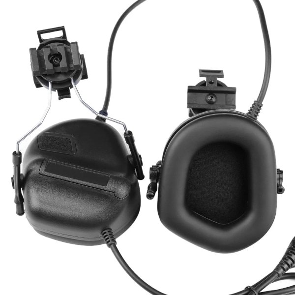 Taktiskt headset med brusreducerande militärhjälmhörlurar med adapter för hjälmskena Snabbhjälm för utomhusfotografering Black