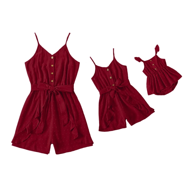 Mommy and Me Red Swiss Dot Ruffle Trim Cami-byxor med bälte Scarlet Girl 6-7 Years