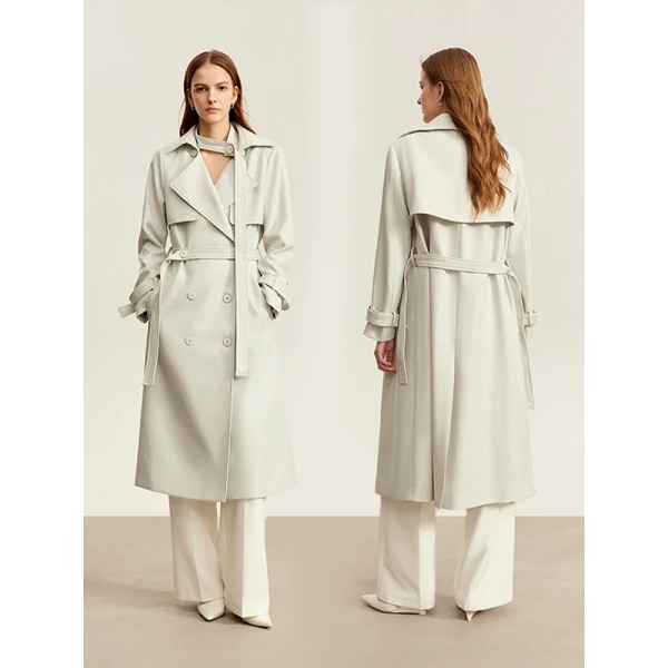 Trenchcoat för kvinnor 2023 Höstny Militärstil med bälte Klassiska dubbelknäppta långa Streetwear retrojackor 12343251 sky blue XL