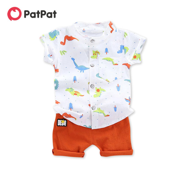 Nyfödd pojke 100 % bomull 2 ​​st Print Kortärmad baby Set härliga sommarkläder Partihandel Barnkläder White 3-6 Months