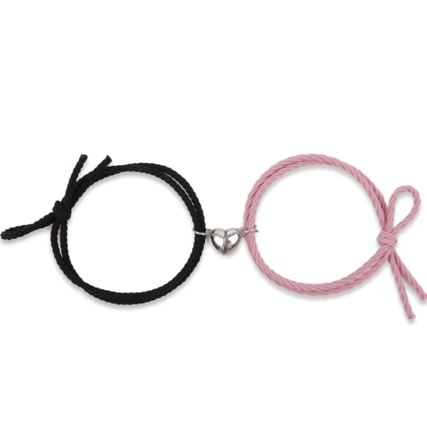 1 par två halvor hjärta magnetiskt armband stålhänge par armband för älskare Vänskap armband Fläta rep magnet smycken black  and  pink