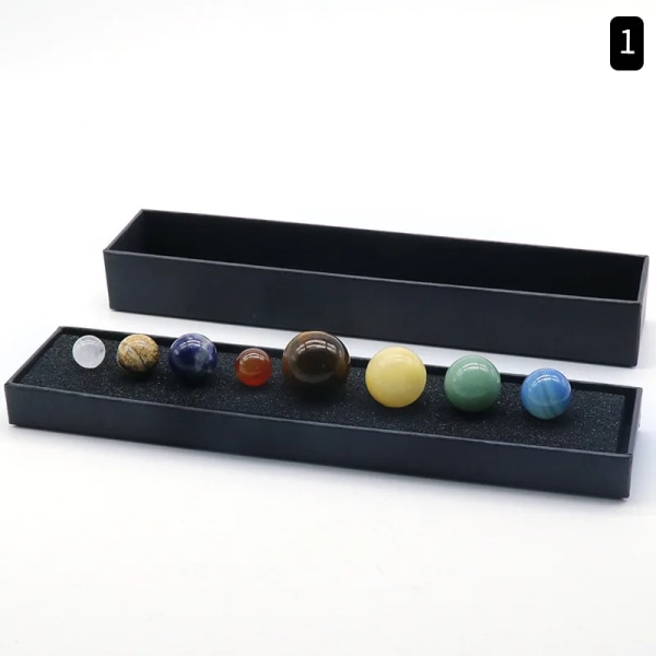 8 st Solsystem Planet Set Universum Naturlig Kristallkula Energi Ädelsten Reiki Healing Ornaments med presentask With Gift Box